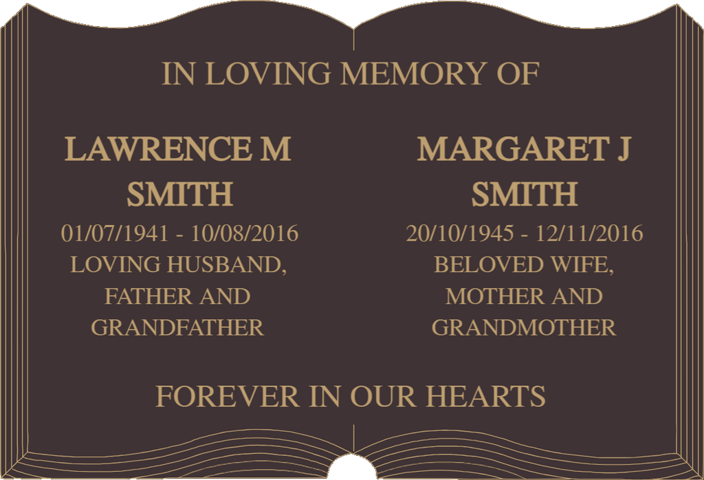 Quality Bronze Cut-Out Book Plaque for two names 220mm x 150mm